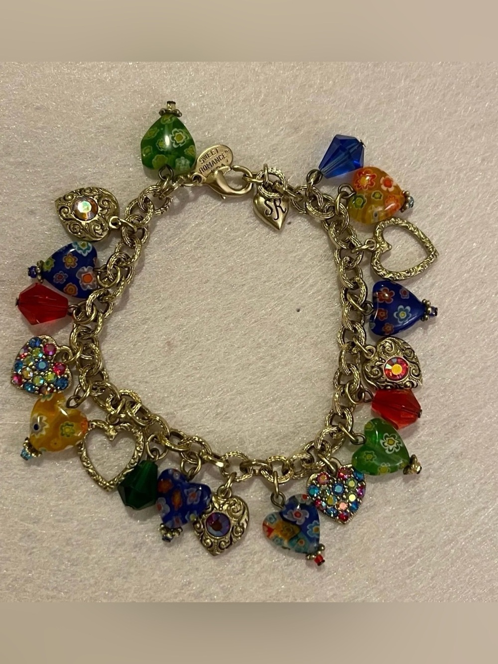 Millefiori Glass Hearts Charm Bracelet